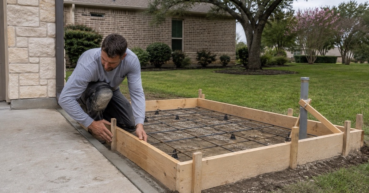 Forms being set on compacted base for a new generator pad in Georgetown, the reinforcement already tied inside them.